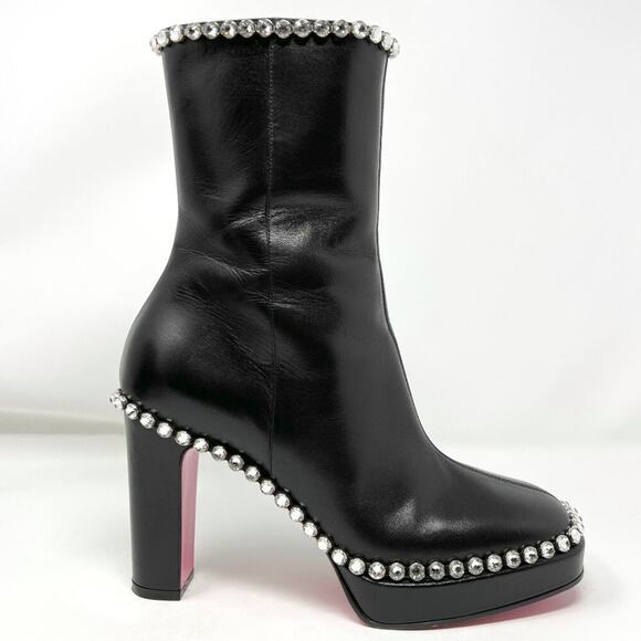 Gucci Olympia Black Leather Crystal Embellished Platform Boots 38.5 - Picture 3 of 9